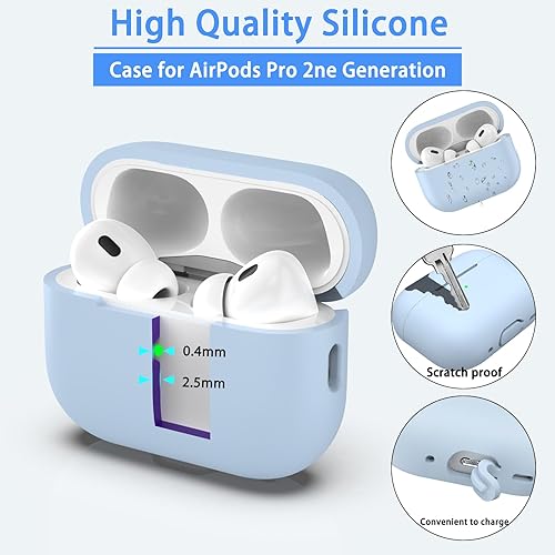 Miniatura 5 de Funda para AirPods Pro de 2 generación, anticaídas de silicona suave de grado militar, absorbe los golpes, llavero y kit de limpieza, LED frontal