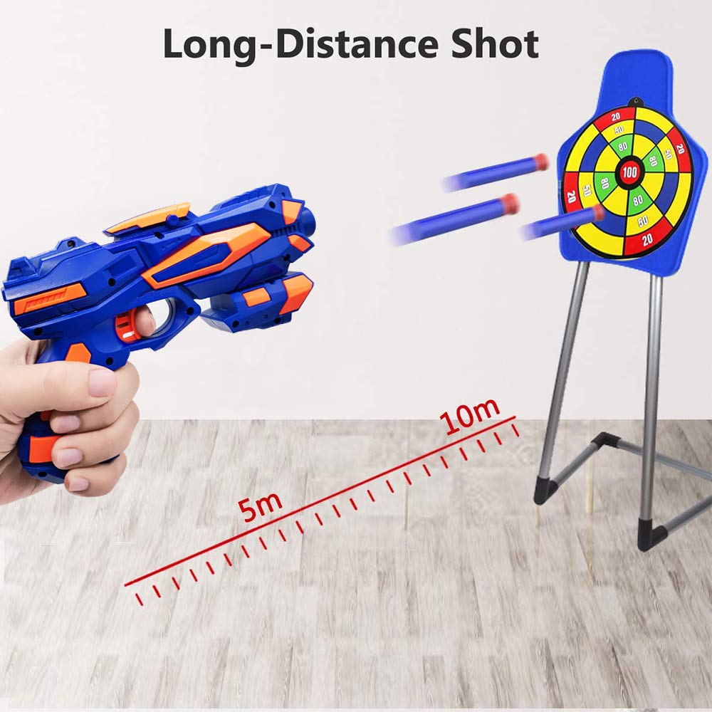 2er Set Pistole Kinder, Spielzeug Blaster Pistolen mit 60 Schaumstoffpfeilen + 2 Schutzgläser + 2 Dart Handgelenkband, Schießspielzeug Kind, Geburtstag /Nikolausgeschenk für Jungen Mädchen 3-10 Jahre