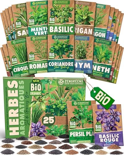 ZenGreens® - Kit de graines de herbes aromatiques bio - 25 variét...