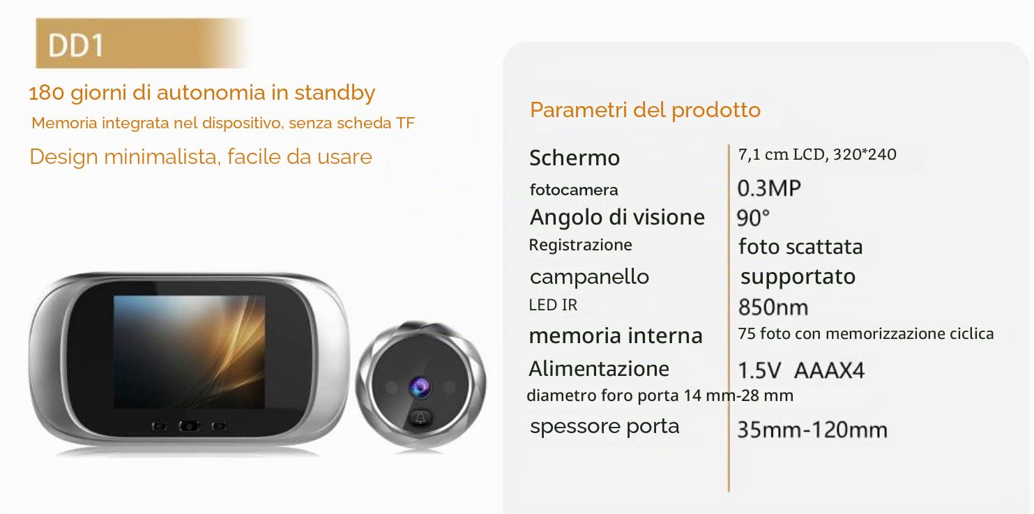 2,8 pollici 6 mesi di tempo standby video campanello spioncino (argento)