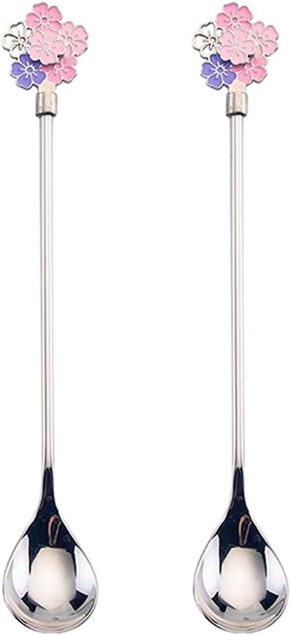 Dinner Spoons Four-Piece Stainless Steel Cherry Coffee Spoon Long-Handled Dessert Spoon,One Color-C