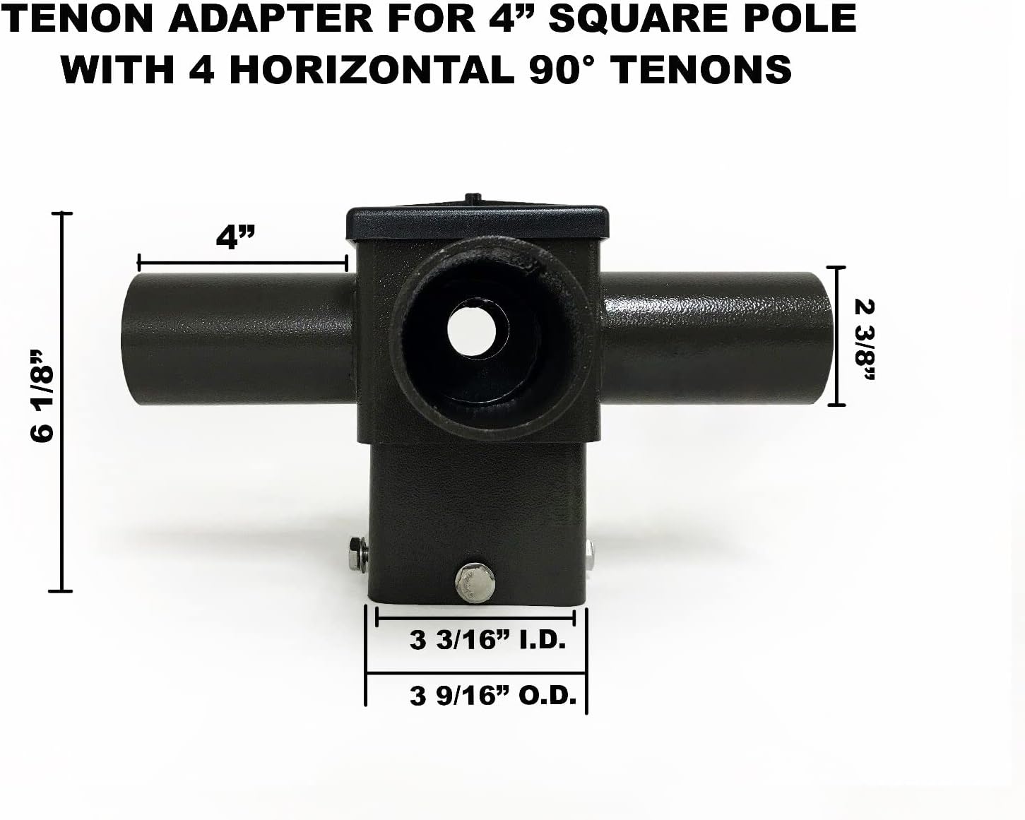 2 Pack Tenon Adapter for 5 inch Square Pole with 4 Horizontal 90° Mounted Bracket, 2-3/8 inch Slip Fitter for Parking Lot Light and Outdoor Lighting fixtures
