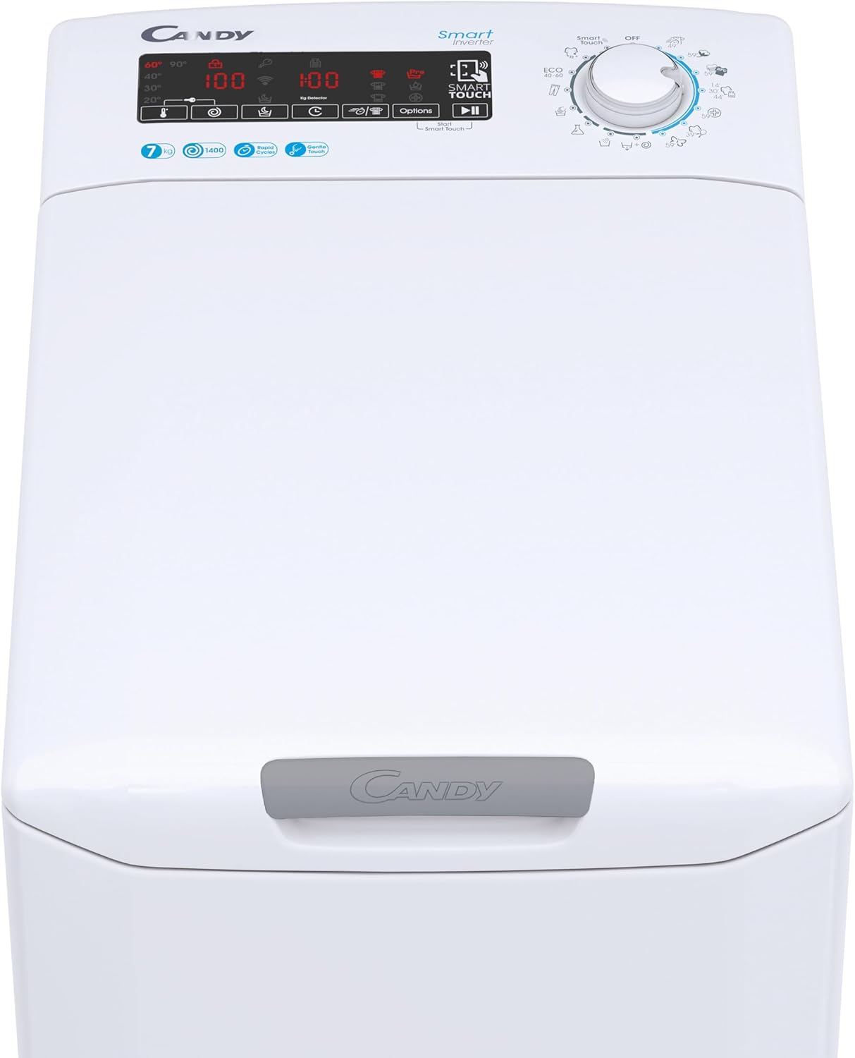 ക്ലോസ് അപ്പ് view of the Candy Smart CSTG 47TMV5/1-S washing machine control panel