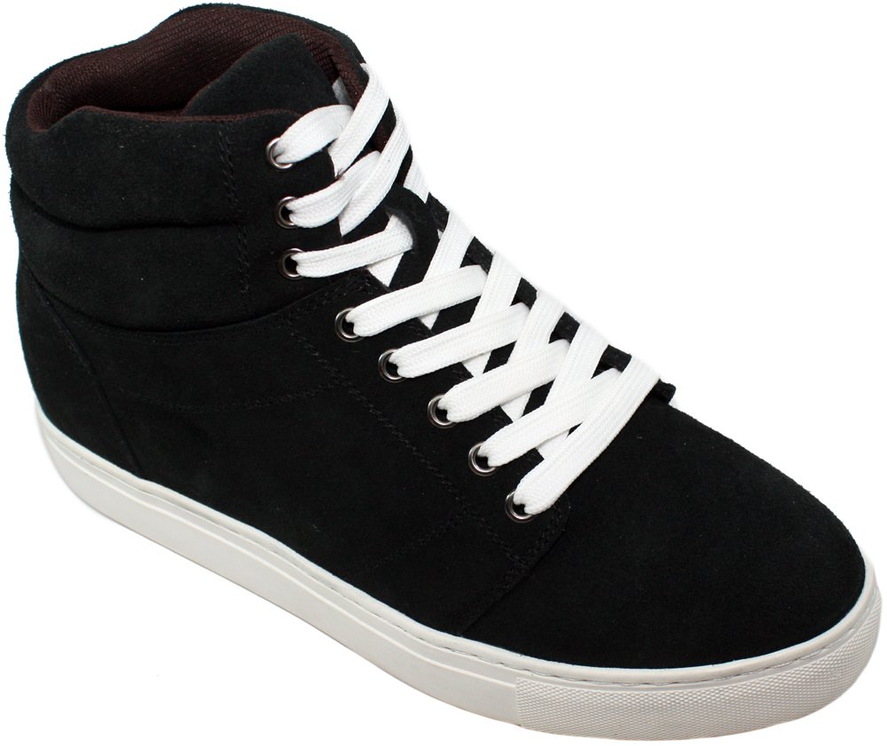 Calden Men's Invisible Height Increasing Elevator Shoes - Black Suede Leather Lace-up Casual Fahion Sneakers - 3 Inches Taller - K107201