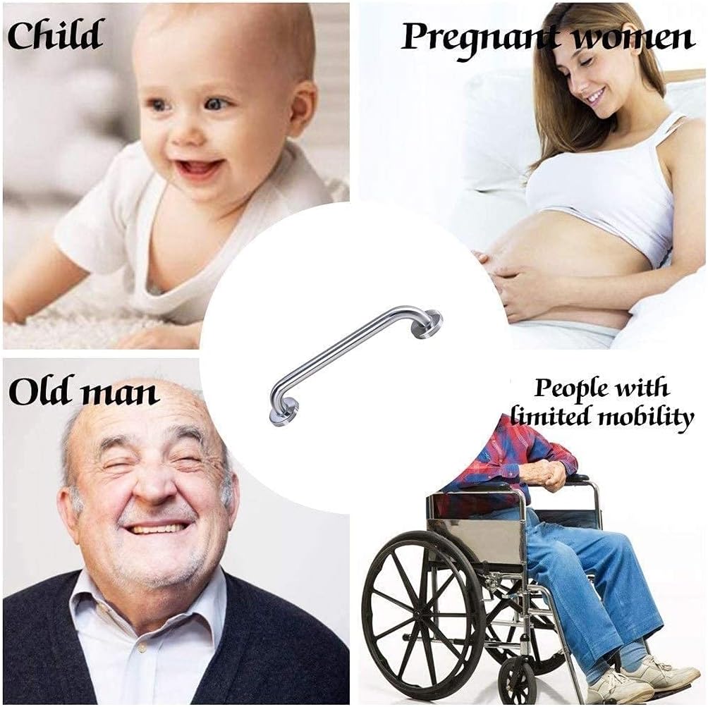Safety Grab Bar for Bathtub,Stainless Steel Shower Armrest Toilet Elderly Disabled Assisted Safety Support Rail Bathtub Anti-Skid Grab Handle Towel Holder/43Cm