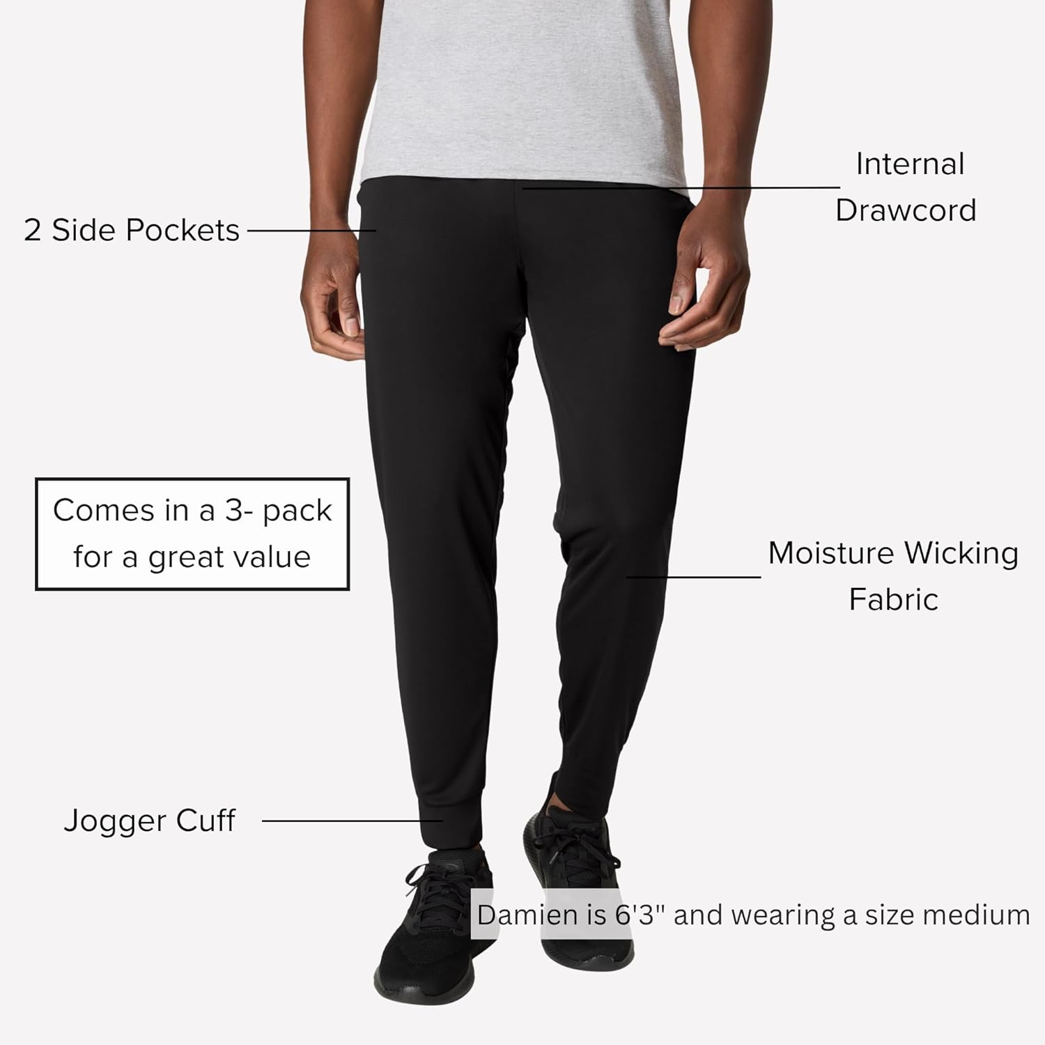 Hanes Men's Joggers, 3-Pack, Cool Dri Training, Moisture-Wicking Casual Men's Athletic Joggers