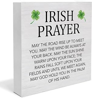 Wood Box 5X5Inch Irish Prayer Gift for Adults, Perfect for Gifting Friends, Family, Or Elderly Loved Ones – Inspirational Decor with Blessings & Clover Design