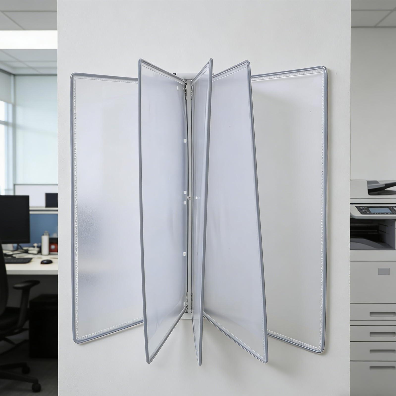 Lurrose Organizzatore di File da Parete A4 5 Tasche Ribaltabili, Porta Cartelle in Ferro e Pvc Grigio, Espositore per Documenti Salvaspazio per Uffici e Sale Riunioni