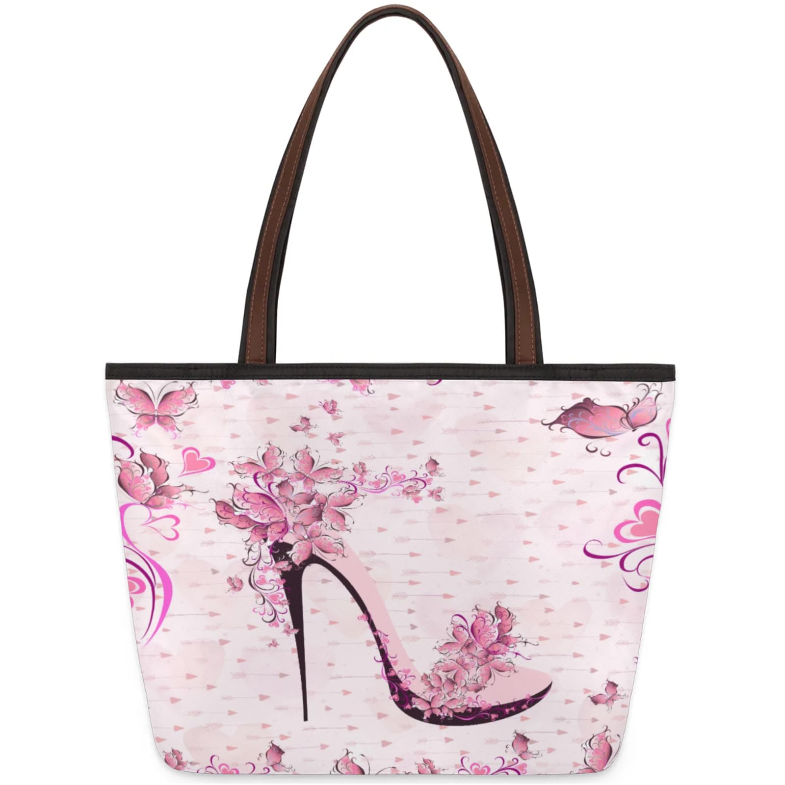 Flower High Heels Tote Bag Multi Pocket Zippered Beach Bag Lightweight Waterproof Handbag for Women Men Work Gym Travel Swimming Yoga Grocery Shopping L