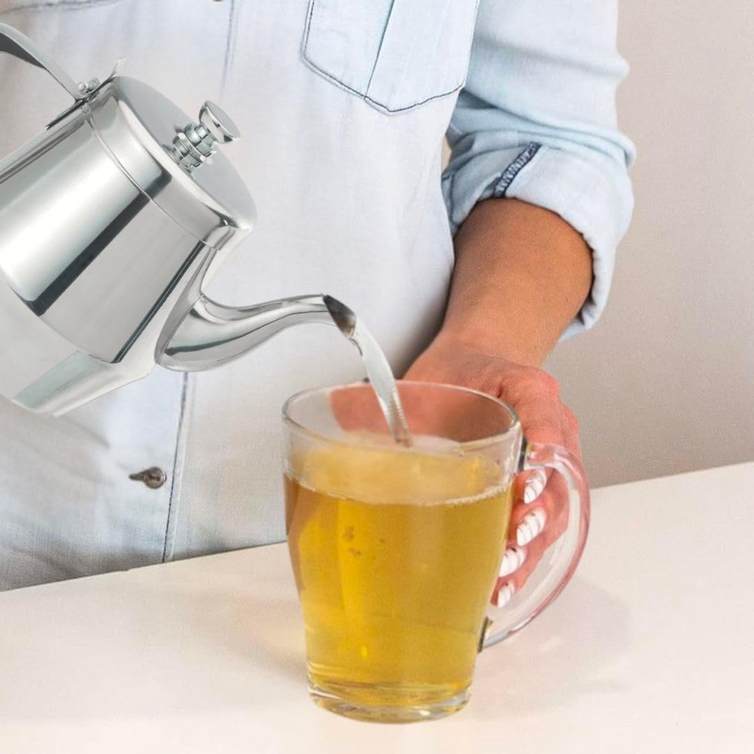 Soro Essentials- 20 oz Stainless Steel Gooseneck Teapot with Vented Lid Mirror Finish - Beverage Carafe Dispenser Tea Pot Coffee Server Coffee Carafe Table Serving Pot for Home Kitchen Restaurants