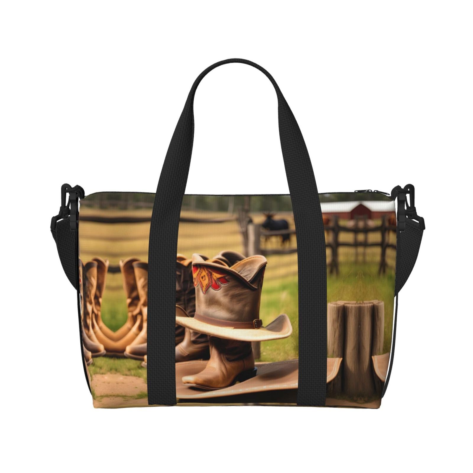 Cowgirl Boots Hat In Farms Print Versatile Handbag For Travel,Hand-Held Crossbody Travel Bag For Your Every Need