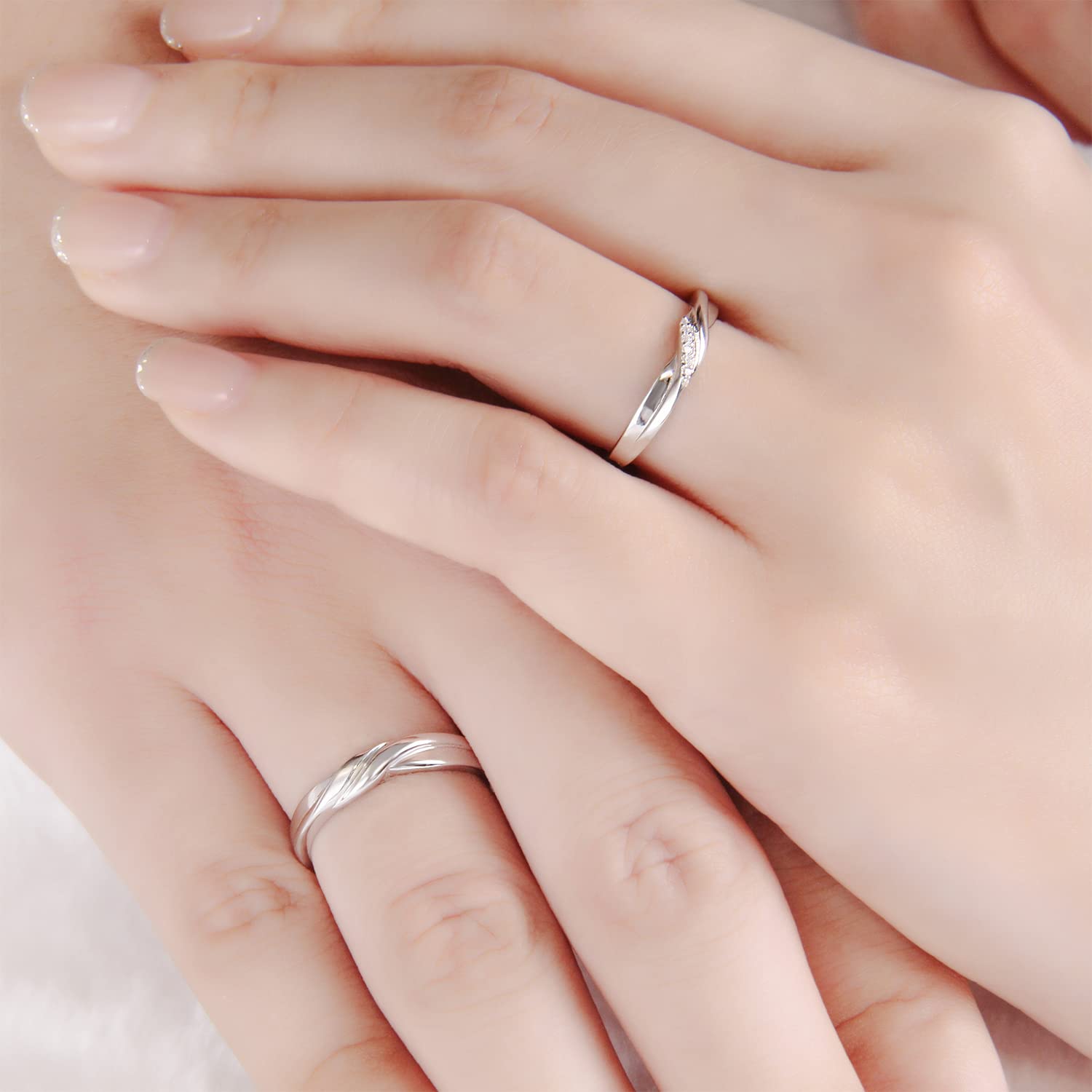 Meissa Anillos de pareja plata 925 Twist Anillos para hombres y mujeres Anillos de boda ajustables (Juego de Dos Anillos)