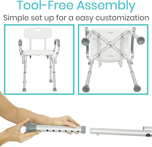 Miniatura 5 de Silla de ducha con respaldo Vive, silla para tina con asas para minusválidos, discapacitados y personas mayores; asiento para tina con asas médicas