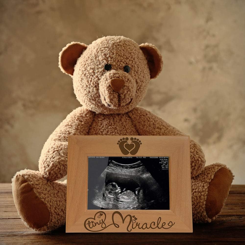KATE POSH - Tiny Miracle Engraved Natural Wood Picture Frame, New Baby, New Dad & Mom, Parents Gifts, Ultrasound, Sonogram, Baby Gift, Pregnancy Gift, Baby Announcement Photo Frame : Baby