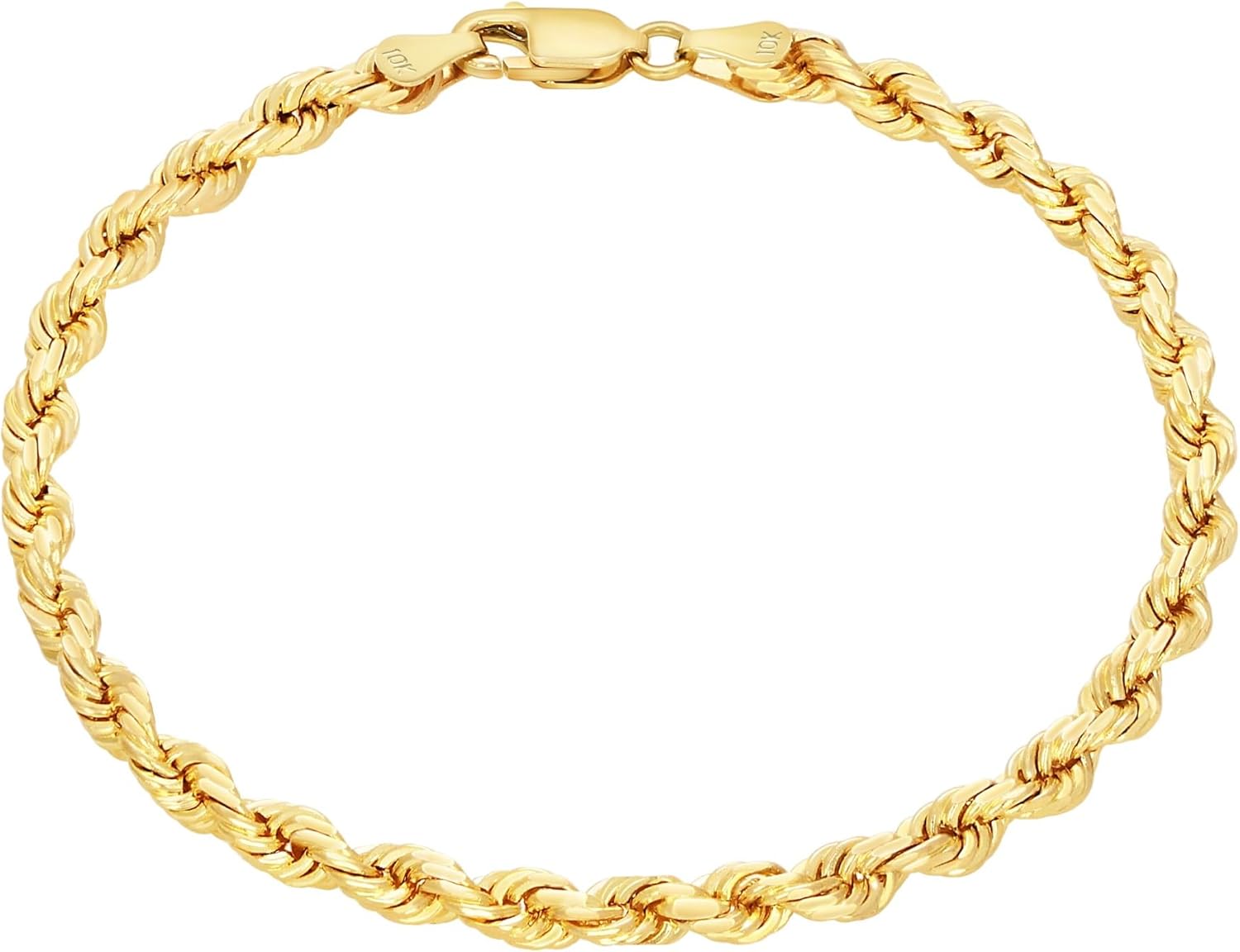 Nuragold 10k Yellow Gold 4mm Rope Chain Diamond Cut Bracelet (7"-9") Italian Jewelry for Men & Women