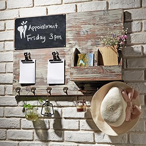 MyGift Wall Mounted Chalkboard Memo Clips and Key Hooks Organizer Cover
