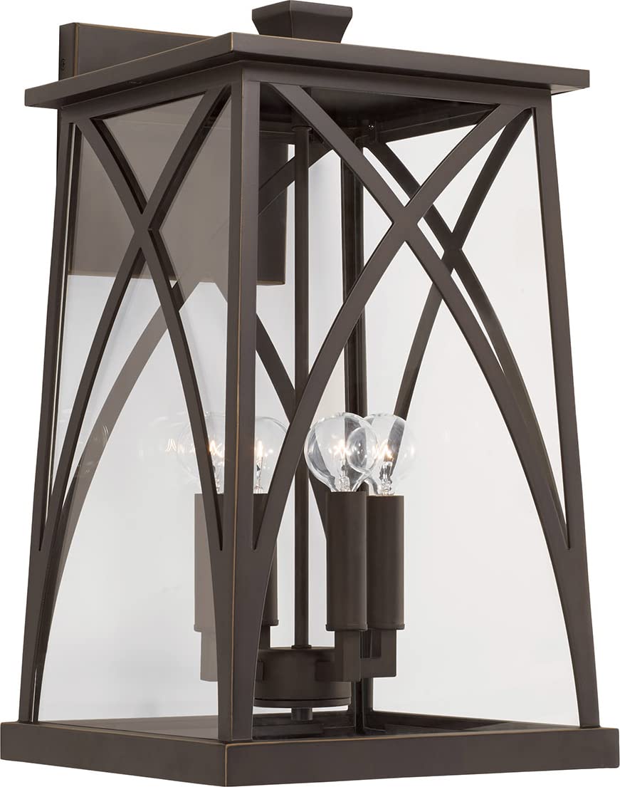 Capital Lighting 946541OZ Marshall Clear Glass Outdoor Wall Lantern, 4-Light 240 Total Watts, 20" H x 12" W, Oiled Bronze