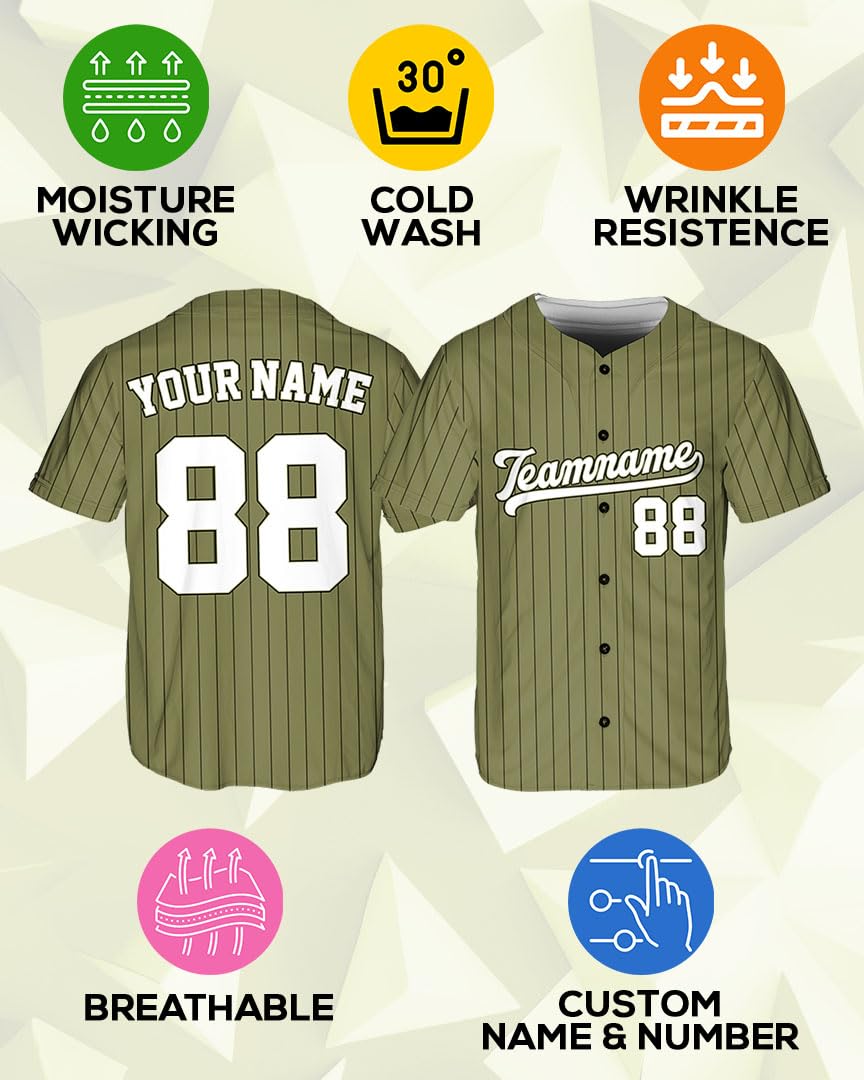 Custom Stripe Baseball Jerseys - Personalized Pinstripe Softball Shirts for Men, Women, Boys, and Girls - Customized Team Uniforms for Sports Fans, Teams, Events, Gifts - Add Your Name, Number, Logo