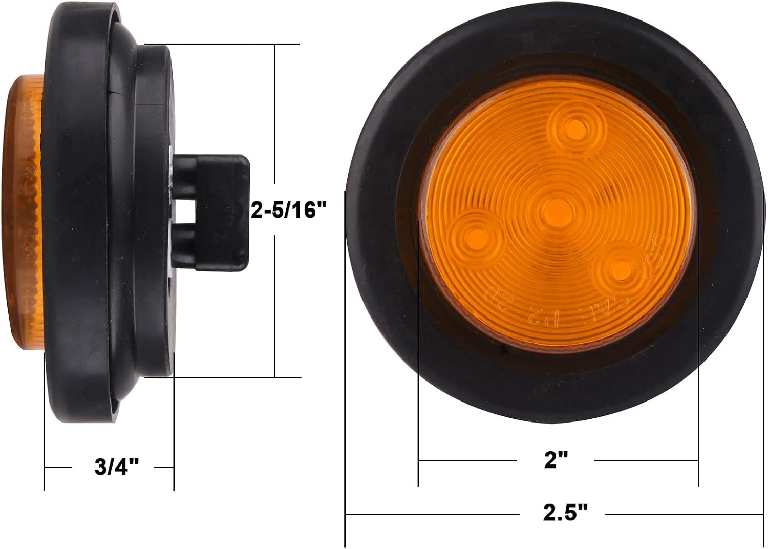 10Pcs 2 Inch Round LED Trailer Side Marker Clearance Lights Amber, Sealed 2" Round LED Trailer Marker Lights 4 LEDs w/Rubber Grommet Flush Mount 2 Prong Wire Pigtails Truck RV Markers Waterproof