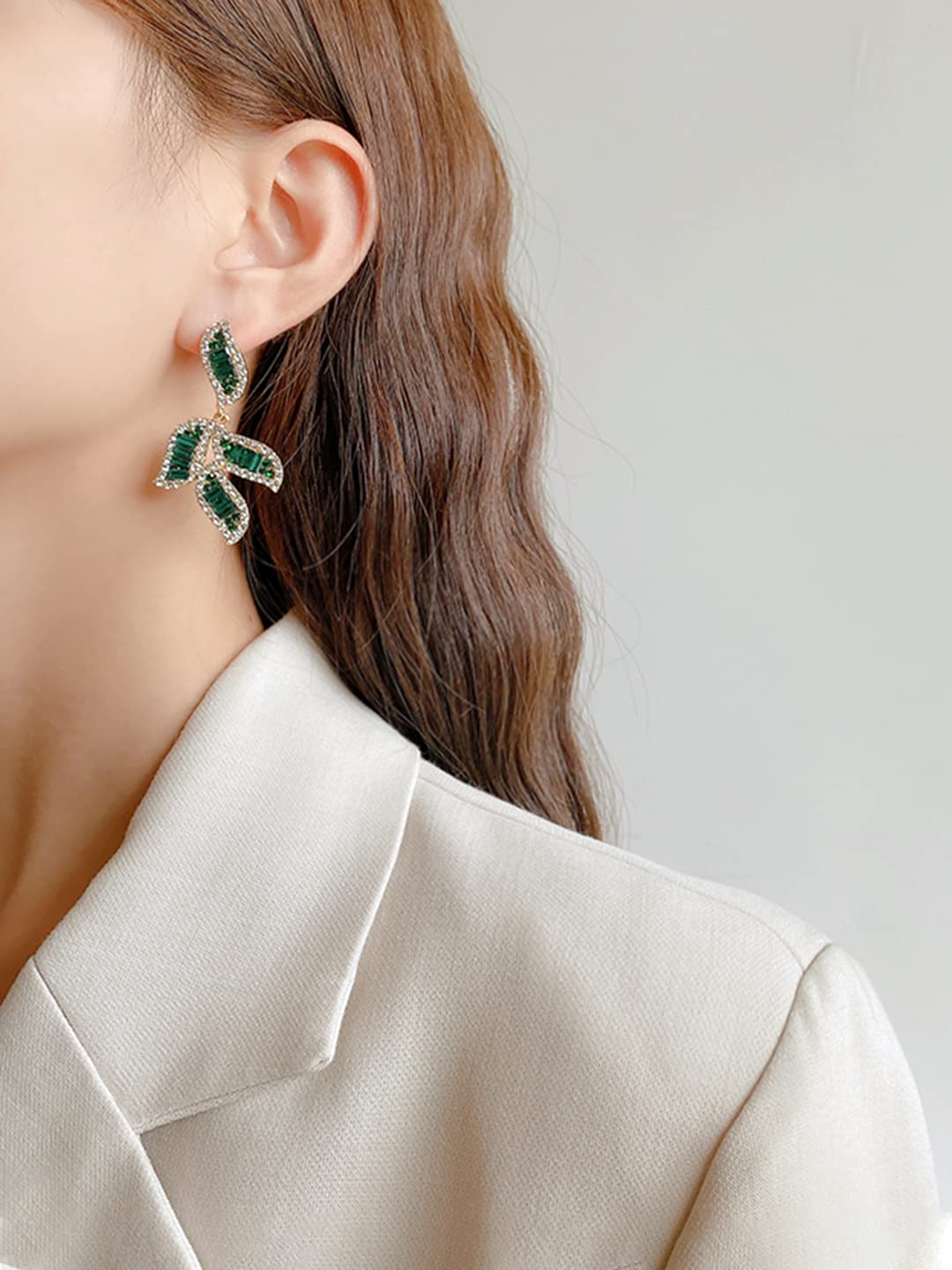 Crystal Studded Leaflet Dangle Earrings