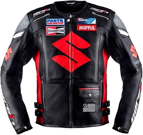 Corelli MG Suzuki - Chaqueta de cuero negra para motocicleta (XXL(EU58)), Negro -