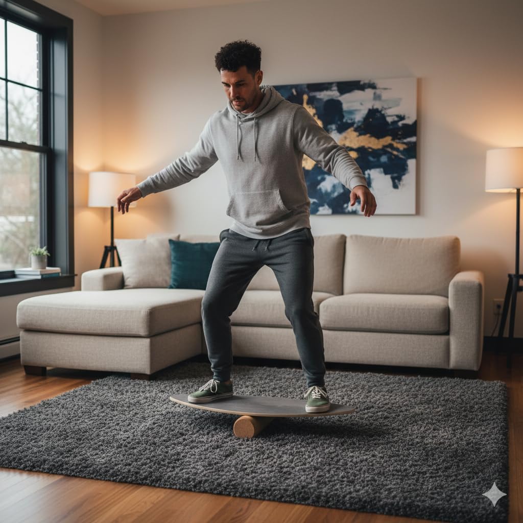 Balance Board aus Holz, Balancebrett mit Korkrolle, 8 Holzschichten, Trainingsgerät für Gleichgewicht und Koordination
