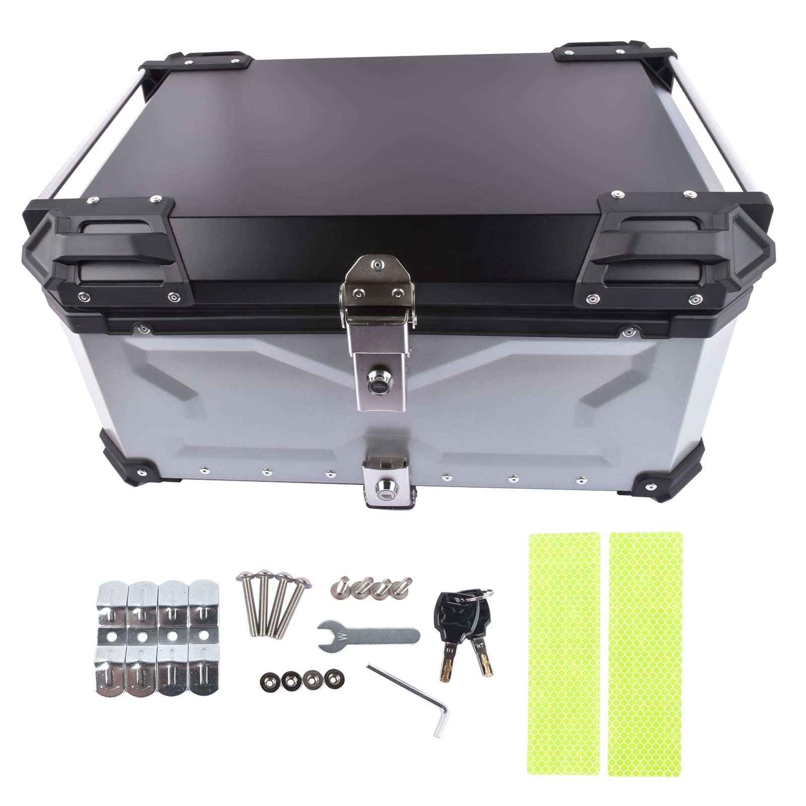 Plata 65L Maletín Superior para Moto, Maletín Universal de Aluminio Impermeable con Cierre de Seguridad para Guardar el Casco