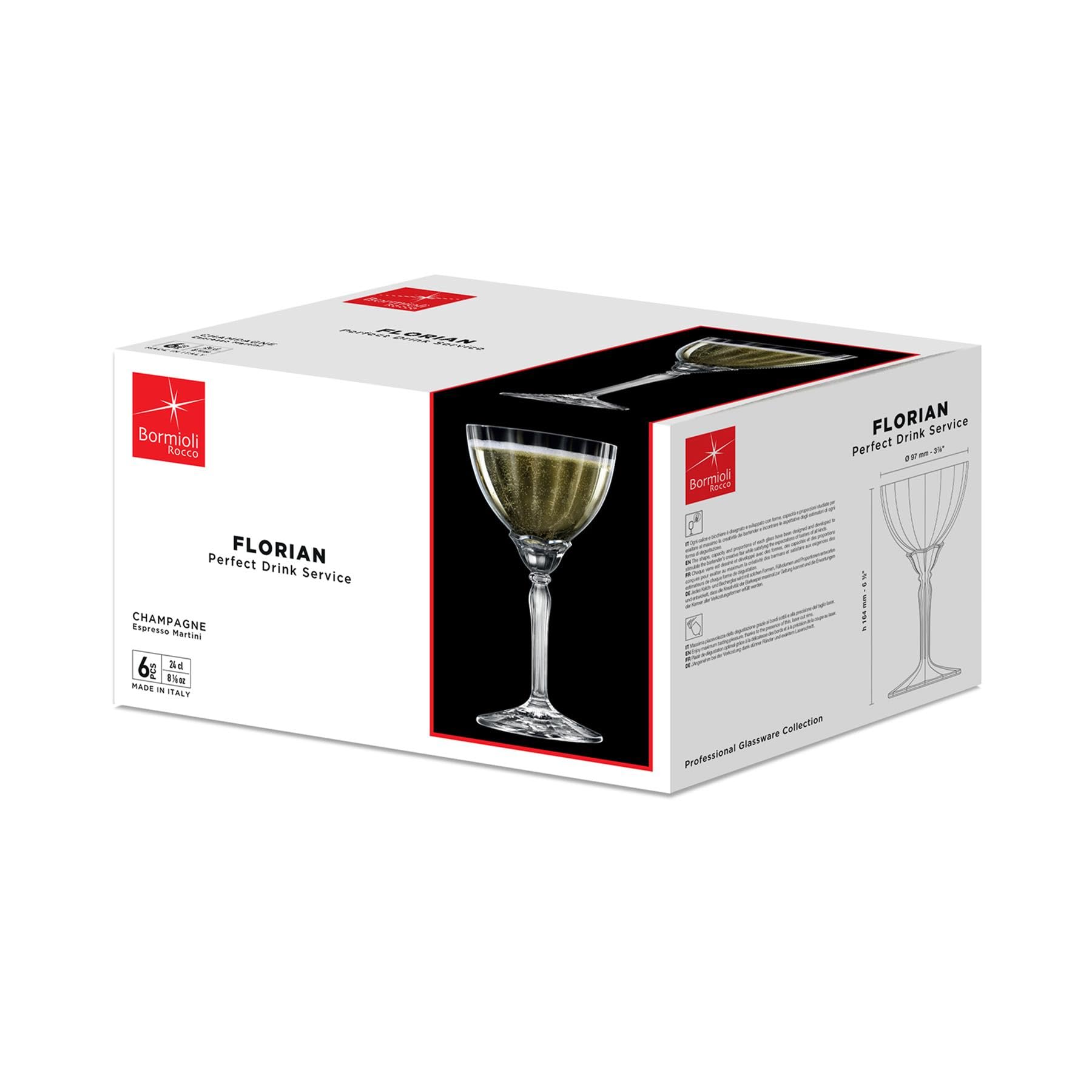 Bormioli Rocco 6X Clair 240ml Florian Coupes Cocktail Champagne - Ancien Verre Expresso Martini Prosecco Vin Gin Coupe Verres Ensemble-Cadeau