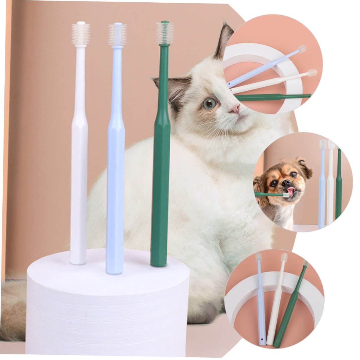 POPETPOP 12pièces Brosse à Dents Pour Animaux De Brosses à Dents Manuelles Avec Poils Souples Pour Chat Et Chien Nettoyage Buccal Confortable Et Tête Petite Pour Accès Facile Aux Zones