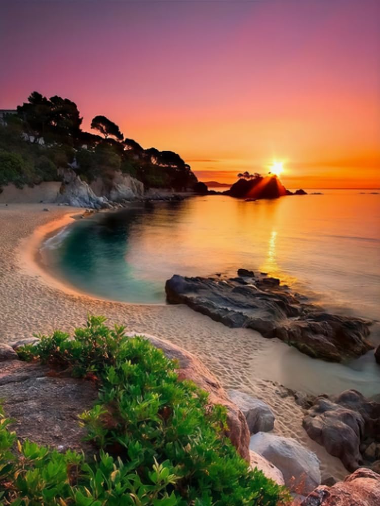 WELIWE Stamped Cross Stitch Kits for Adults 11CT Cross-Stitch Kit for Home Wall Decor DIY Embroidery Kit Needlework Crafts Sunset Beach 40x50 cm