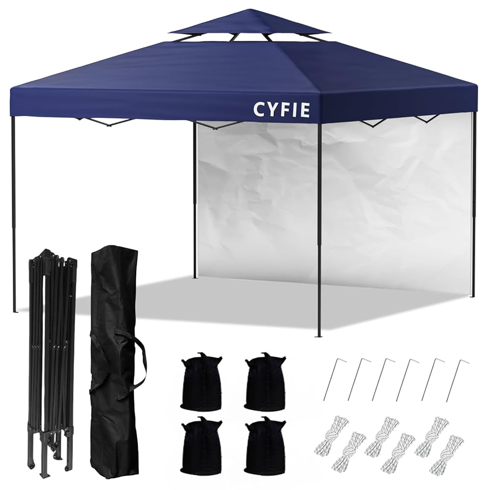 CYFIEタープテント 3mx3m サイドシート1枚付 ワンタッチ 高さ3段階 Amazon | CYFIE タープテント 3mx3m サイドシート1枚付
