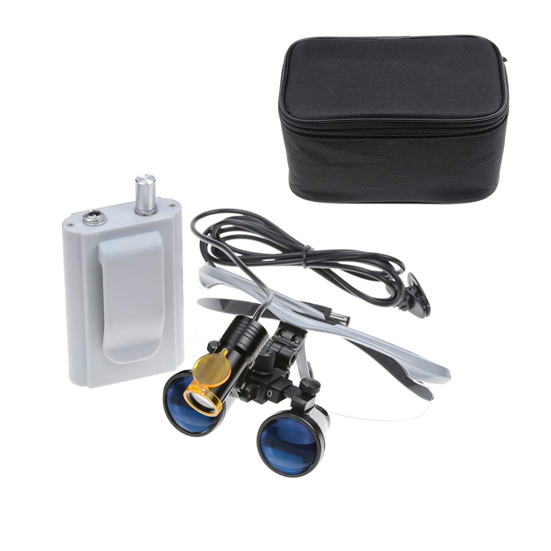 Loupes binoculaires dentaires 3,5 x 420 mm + phare LED portable en plastique 5 W avec lampe frontale à clipser avec sac à colth (argent)