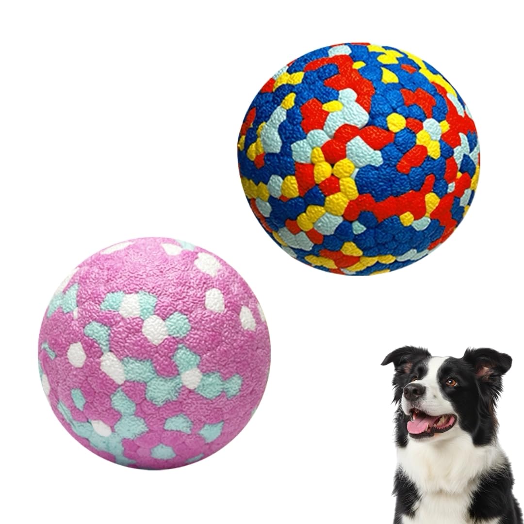 InekoAgua 2-Pack ETPU Dog Balls, High Bounce Durable Toy Set, Lightweight Floating Water Play Toy, Spiky or Smooth, for Medium & Large Dogs (Candy Pink & Dazzling Rainbow, Medium Breeds, Classic)