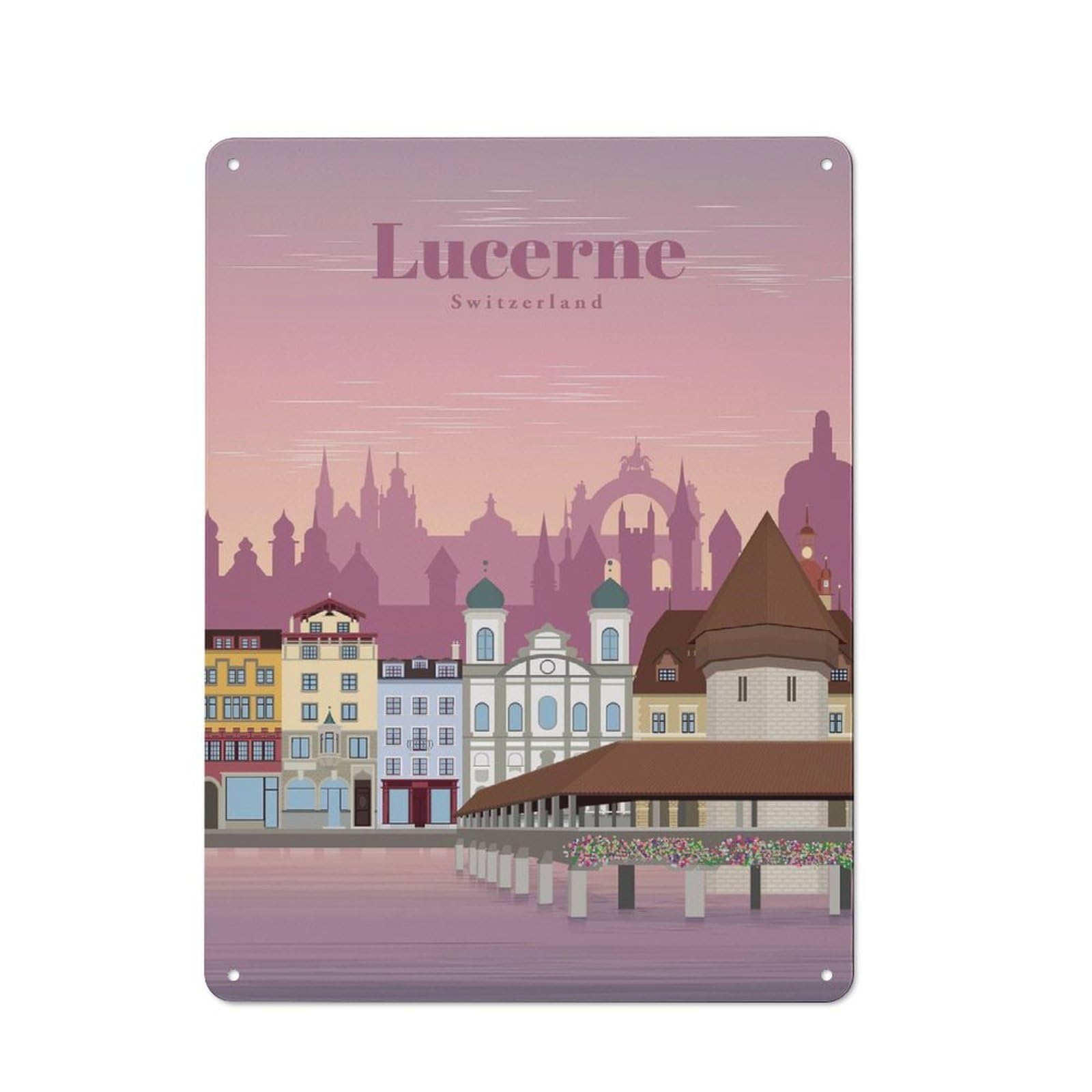 Junmoney Travel To Lucerne Retro Metal Gift Sign 40X30cm, Home Wall Decor For Flat, Dorm Room, Lounge Or Cafe
