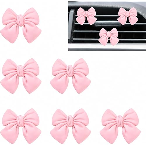 6 pcs Pink Bow Car Air Vent Clips Coquette Cute Girly Car Decor Accessories Interior Aesthetic Decorations Charm Stuff for Women Girl