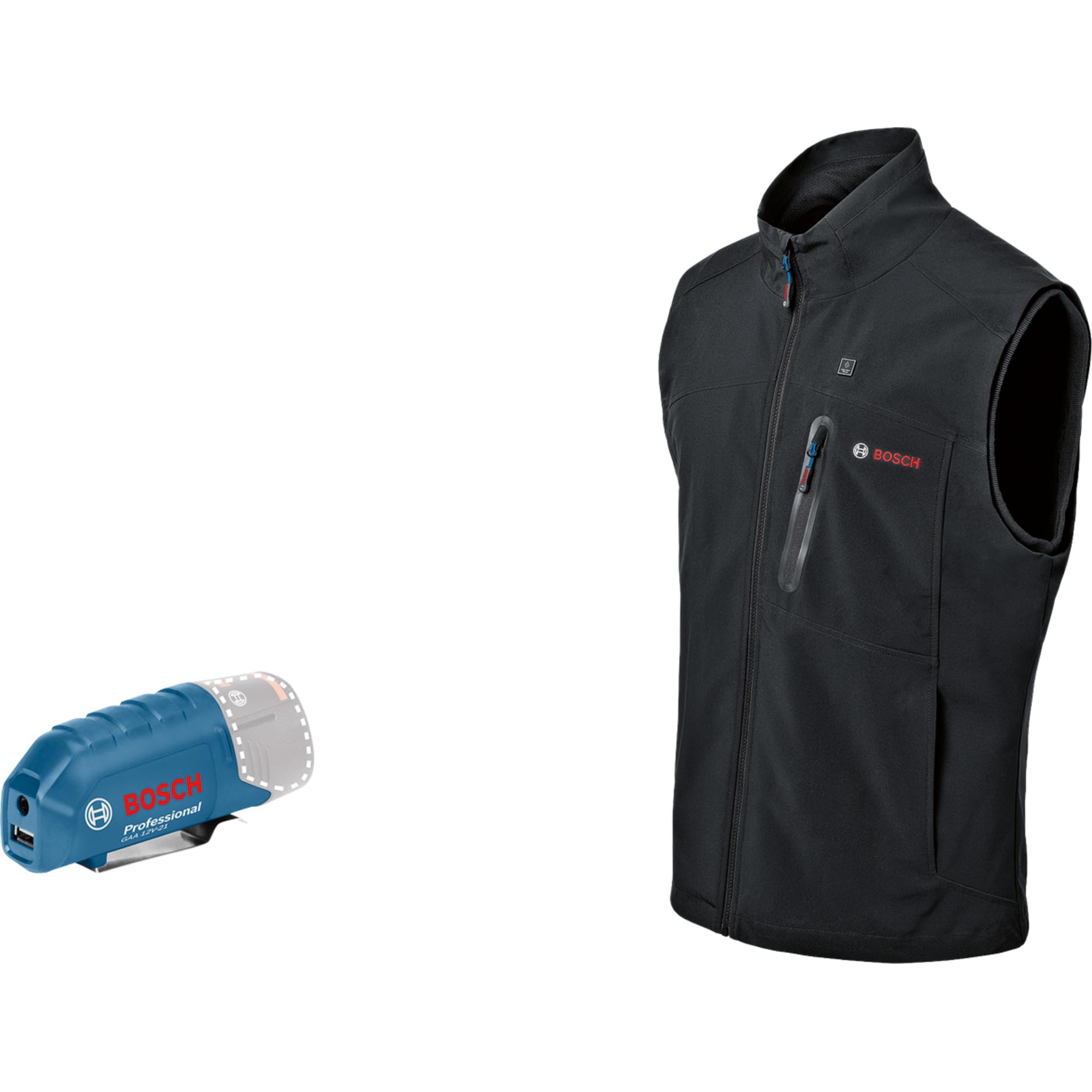 Bosch Professional Heated Vest GHH 12+18V XA (inc. USB Charging Adapter GAA 12V-21, Without Rechargeable Battery, in Cardboard Box)