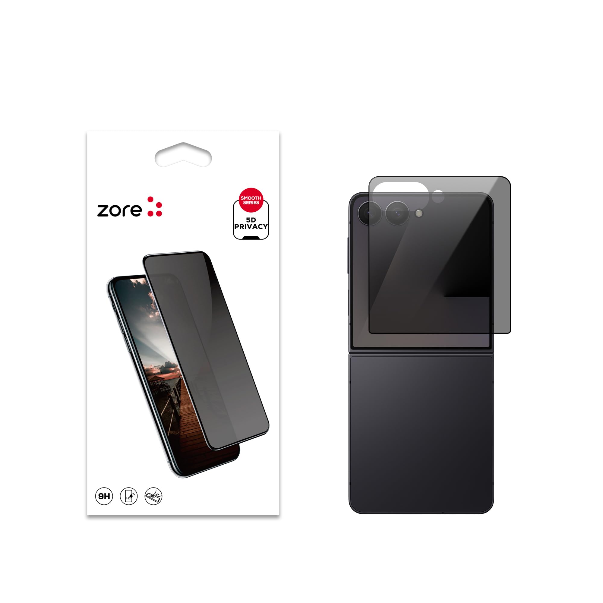 Zore Galaxy ile uyumlu Z Flip 7 New 5D Privacy Temperli Ekran Koruyucu Siyah