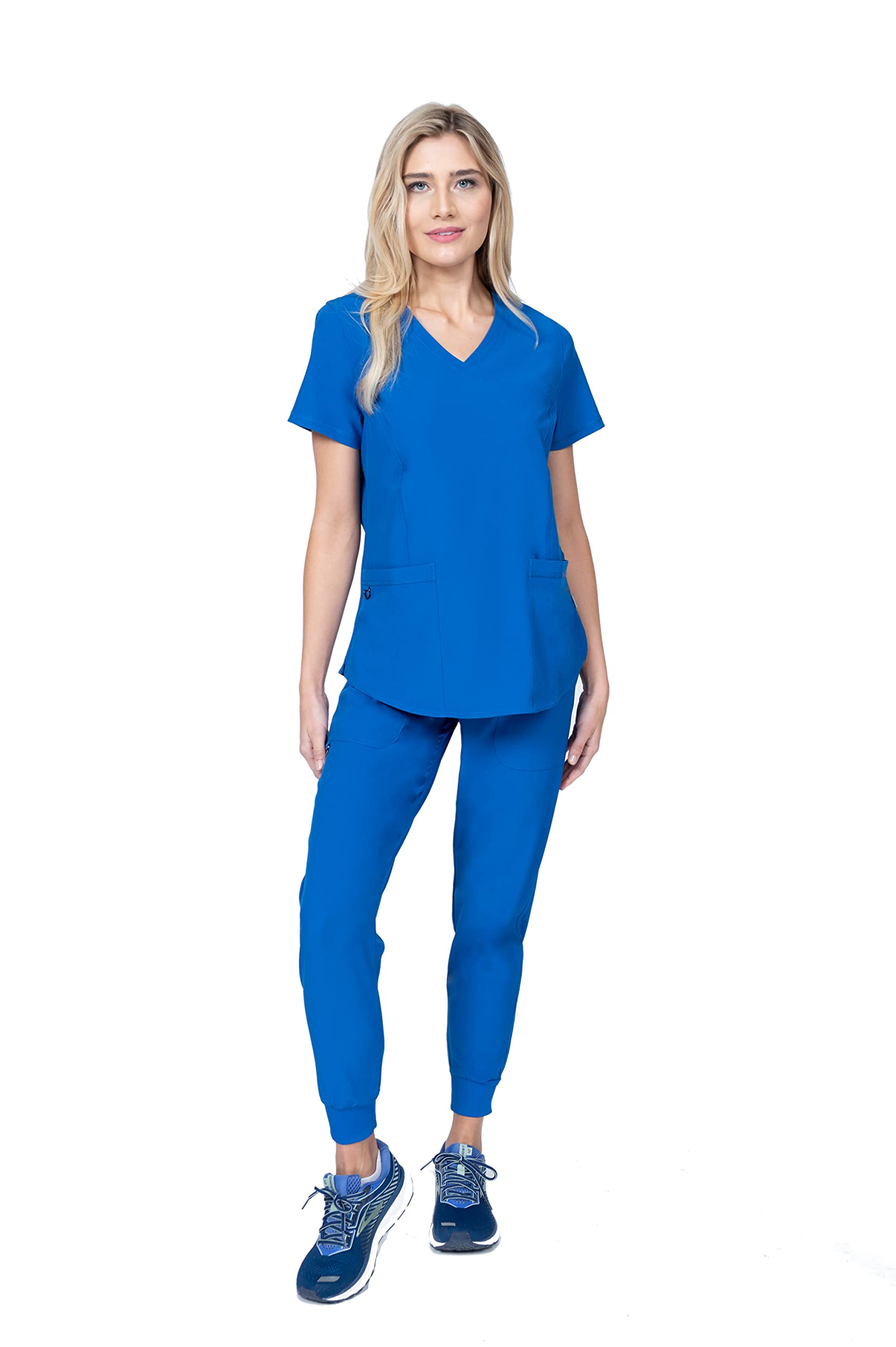 Womens Scrub Set Mock Wrap & Jogger Pants 7 Pocket 4-Way Stretch for Nurse Dentist Elements Select ES2956