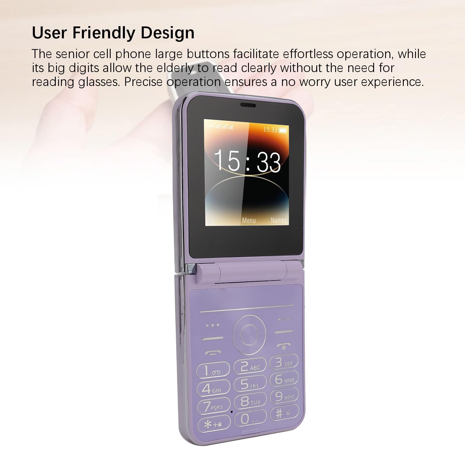 Annadue Teléfono Celular con Botones Grandes para Personas Mayores, Pantalla Dual, Dígitos Grandes, Marcación Rápida, Altavoz, Cámara HD, Linterna LED, Batería de 1400 MAh (Purple)