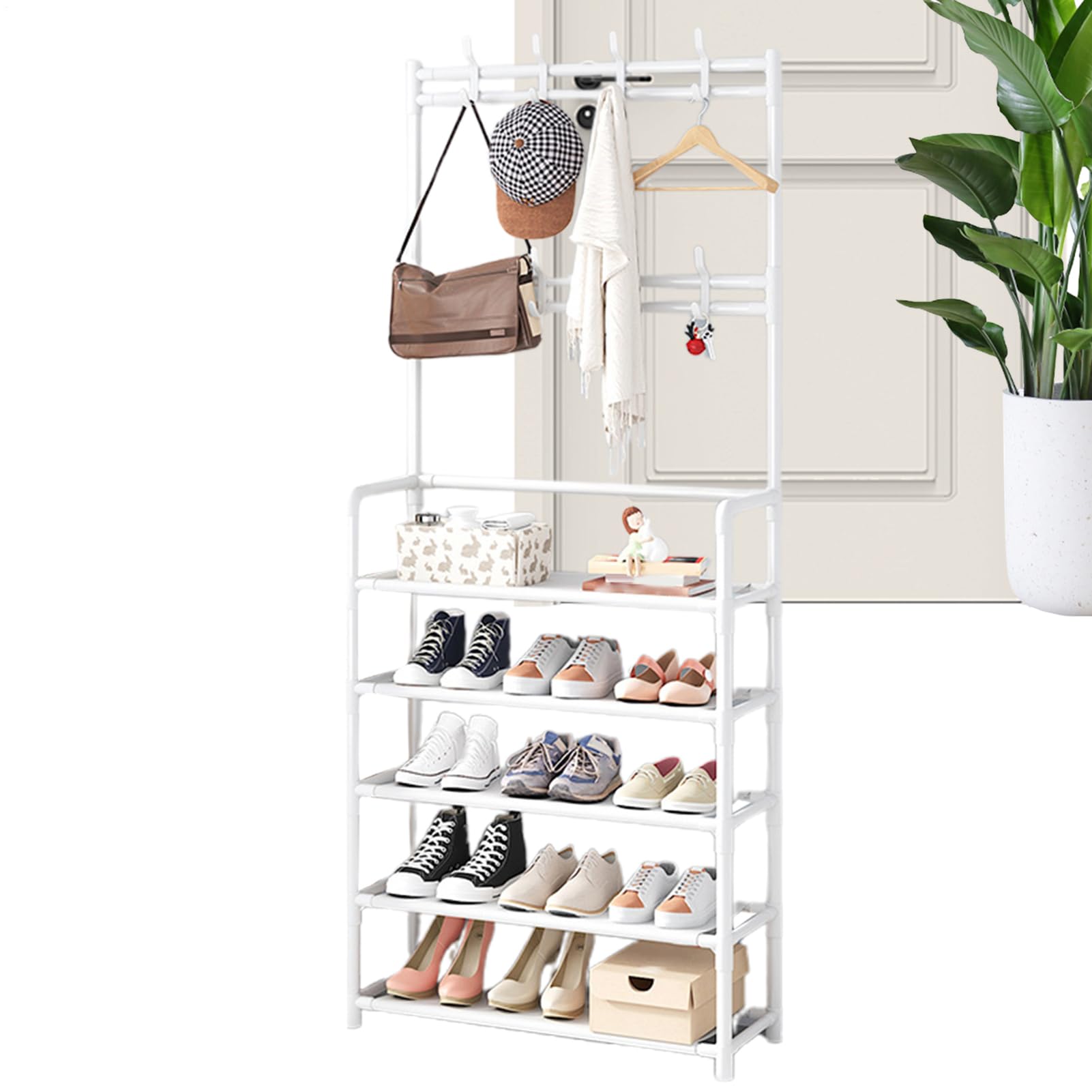 Zapatero - Armadio con portascarpe - Organizer multifunzione da | pavimento | Zapatero Abiti e | Robusta combinazione in metallo e legno per ingresso, dormitorio, camera da ,