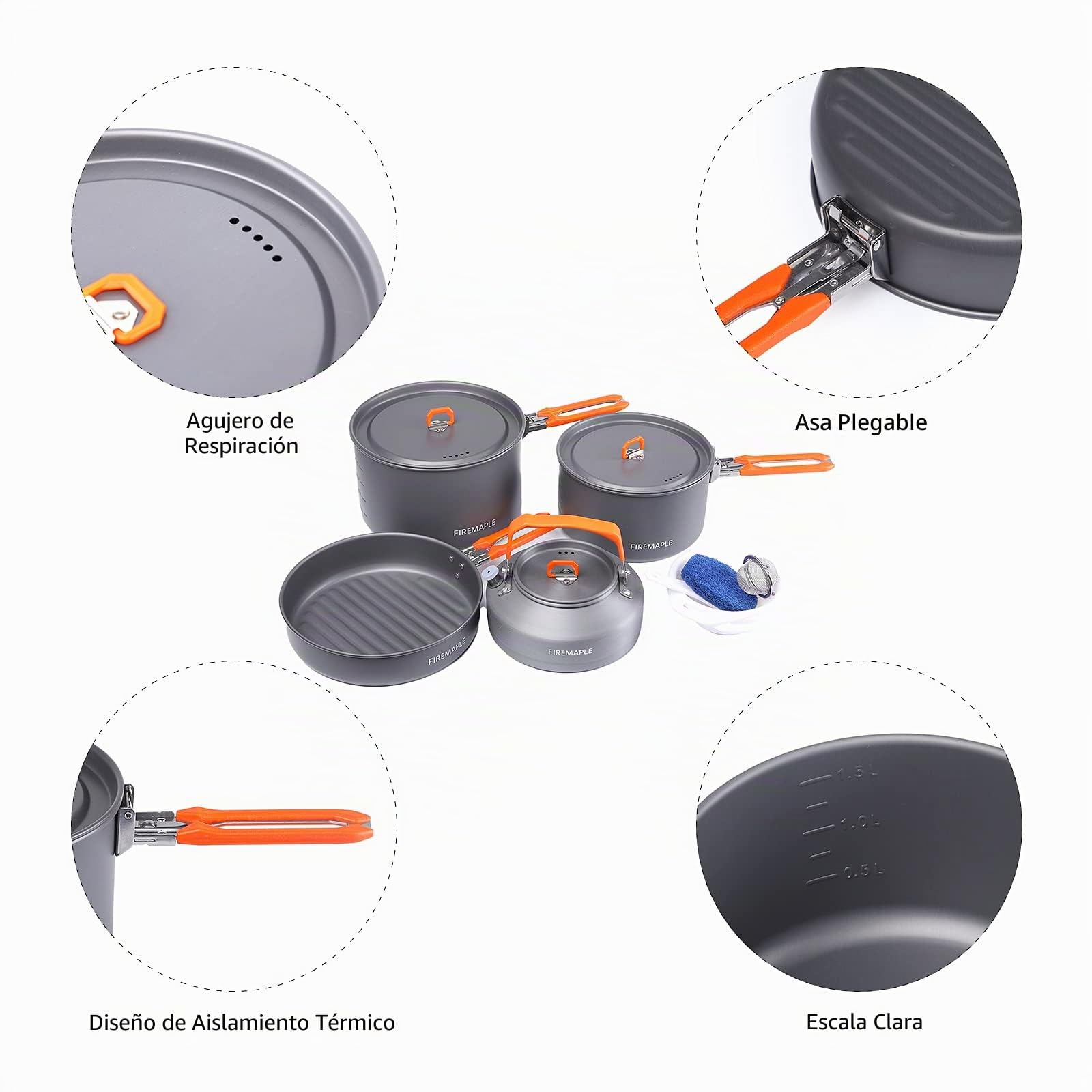 Fire-Maple Feast 4 Kit de Utensilios Cocina de Camping para Acampar al Aire Libre Juego de Utensilios de Cocina con Cuencos de Olla, Tetera, Sartén y Espátula para Mochileros Senderismo Picnic Naranja