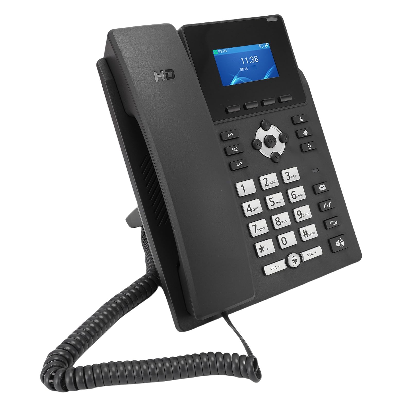 Telefono IP, display a colori da 2,4 pollici Telefono VoIP aziendale Doppia porta Gigabit PoE Telefono multimediale desktop per piccoli uffici (2 linee SIP)