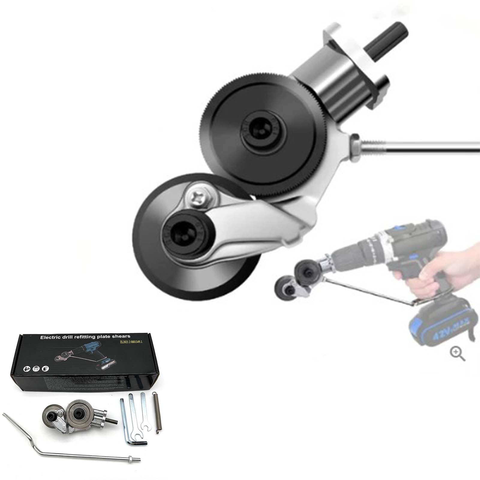 Drillcutpro - Adattatore per taglio di metalli per trapano, taglierina per lamiere elettriche, roditrice per trapano, attacco per trapano elettrico universale