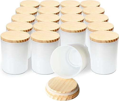 Miniatura 1 de SHOWIN Tarros de vela gruesos de 7 onzas para hacer velas, 20 unidades, frascos vacíos con tapas de madera para tarros de especias, recipiente de