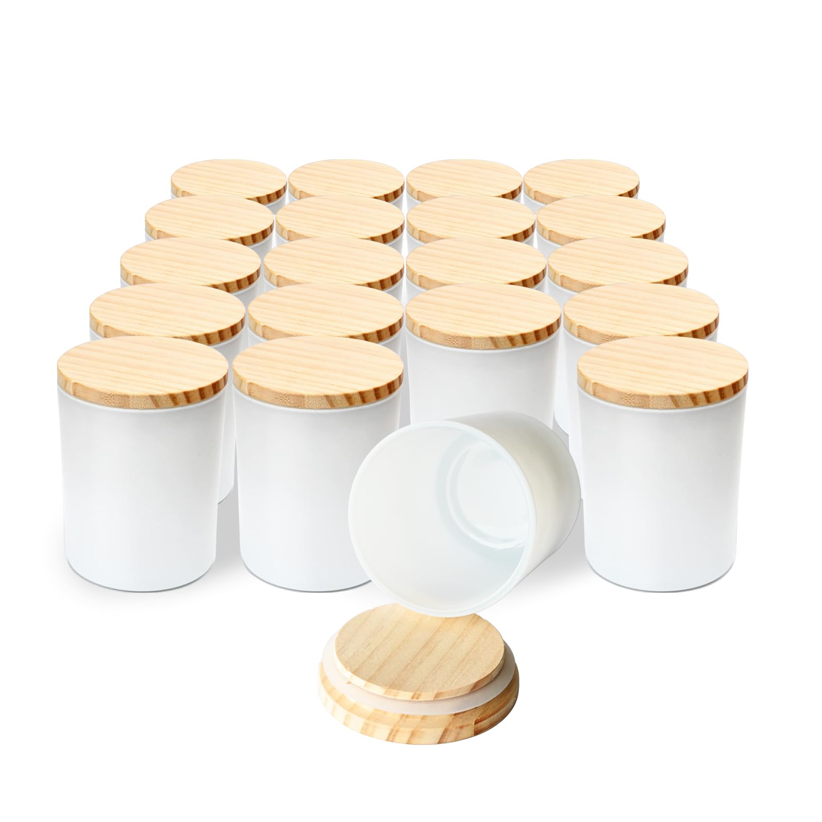 SHOWIN 7 OZ Thick Candle Jars for Making Candles 20 Pcs, White Empty Jars with Wood Lids for Spice Jars, Sample Container - Dishwasher Safe,Matte White