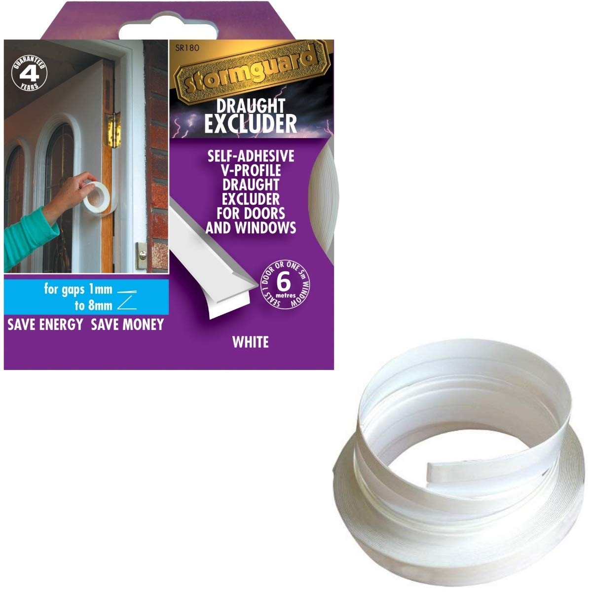 Stormguard White V Profile Self Adhesive Draught Excluder 10M