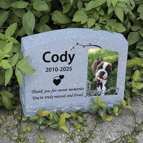 パーソナライズされたペットメモリアル墓石 ? 写真と文字を彫刻した猫と犬の墓石。屋外/屋内での使用に最適な樹脂製ペット墓石(1pc)