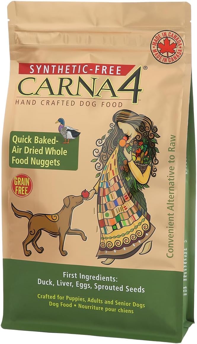 CARNA4 Air Dried Dog Food, Duck Recipe, Quick Baked Whole Food Nutrition with Sprouted Seeds, Natural Probiotics & Enzymes, No Synthetics, Grain-Free - 22 Pound