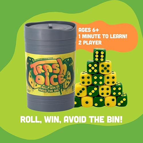 Miniatura 3 de Big Discoveries Dados de basura - Juego de dados familiares de ritmo rápido | Emocionante juego de mesa y dados para 2 jugadores con bote de basura