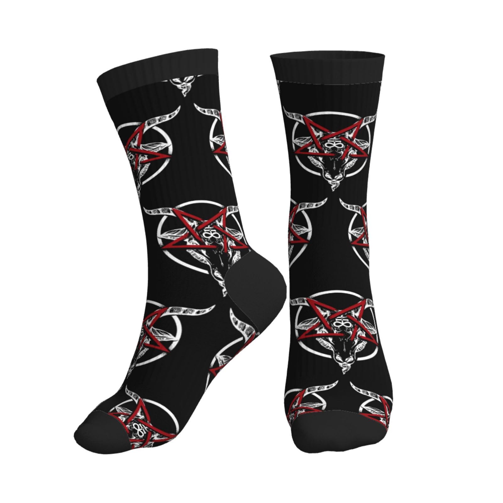 Sevebj Unisex 3 Black Mid-Calf Goat Of Mendes Pentagram Satan Satanic Baphomet Socks For Men Women Stylish Crew Socks